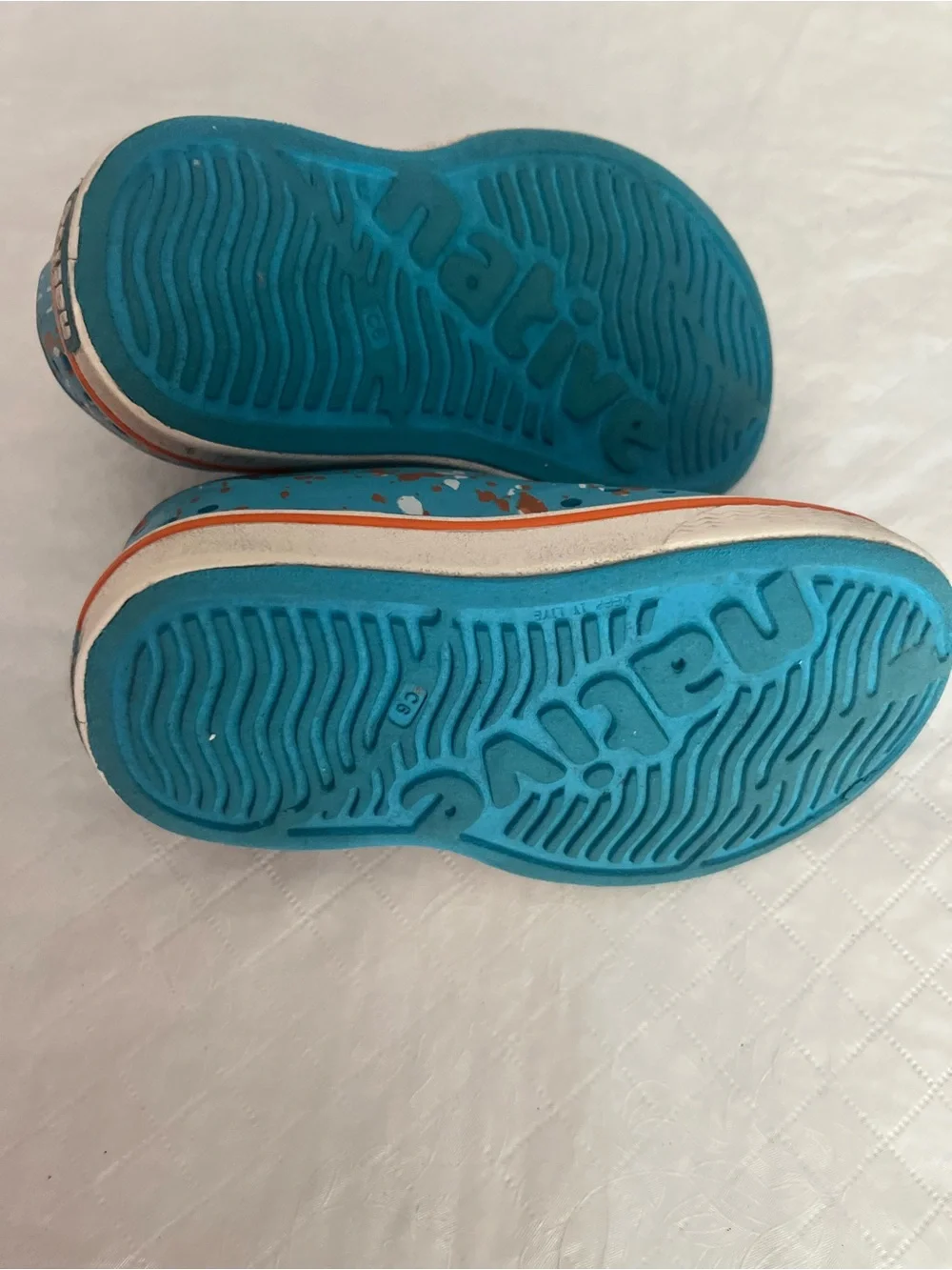 Native Shoes Kids Teal Slip-On with White and Brown Speckle